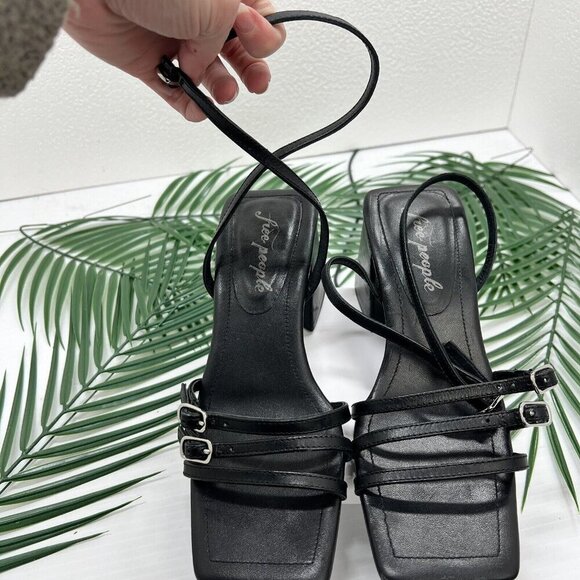 Free People Niki Black Leather Strappy Open Toe Ankle Strap Sandals Size 37 - Picture 6 of 13
